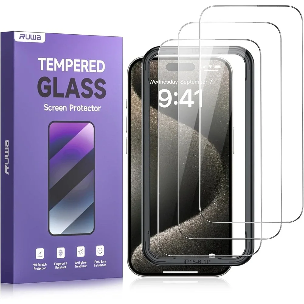 Screen Protector for iPhone 15 Pro[3-Pack] [6.1 Inch] HD Clear Tempered Glass Fi